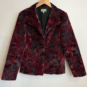Vintage Linea Domani Women’s 10 3 Button Multi Print Red Black Blazer Jacket